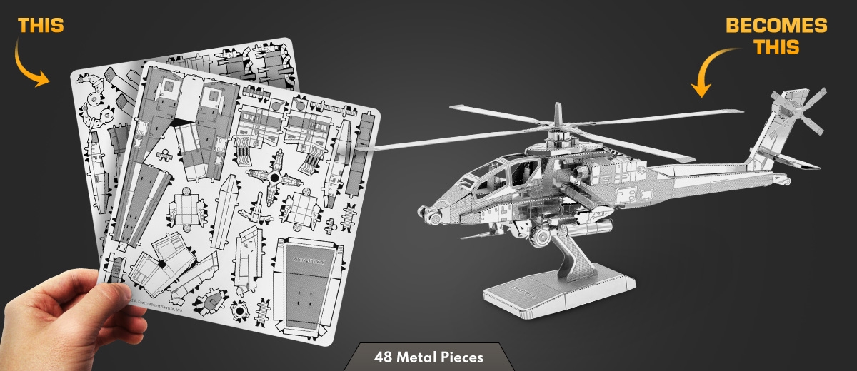 Fascinations Ah-64 Apache Helicopter 3d Metal Earth Model Kit MMS083 for sale online 
