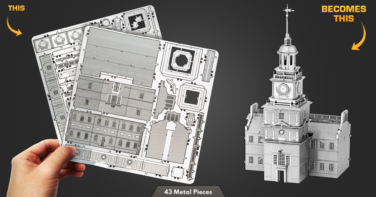 Metal Earth Independence Hall Fun Build Model 3D Learn Assemble 