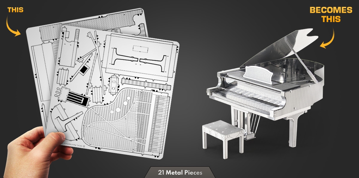 SET of 2 Fascinations Metal Earth Grand Piano AND Bass Fiddle 3D Steel Model Kit 