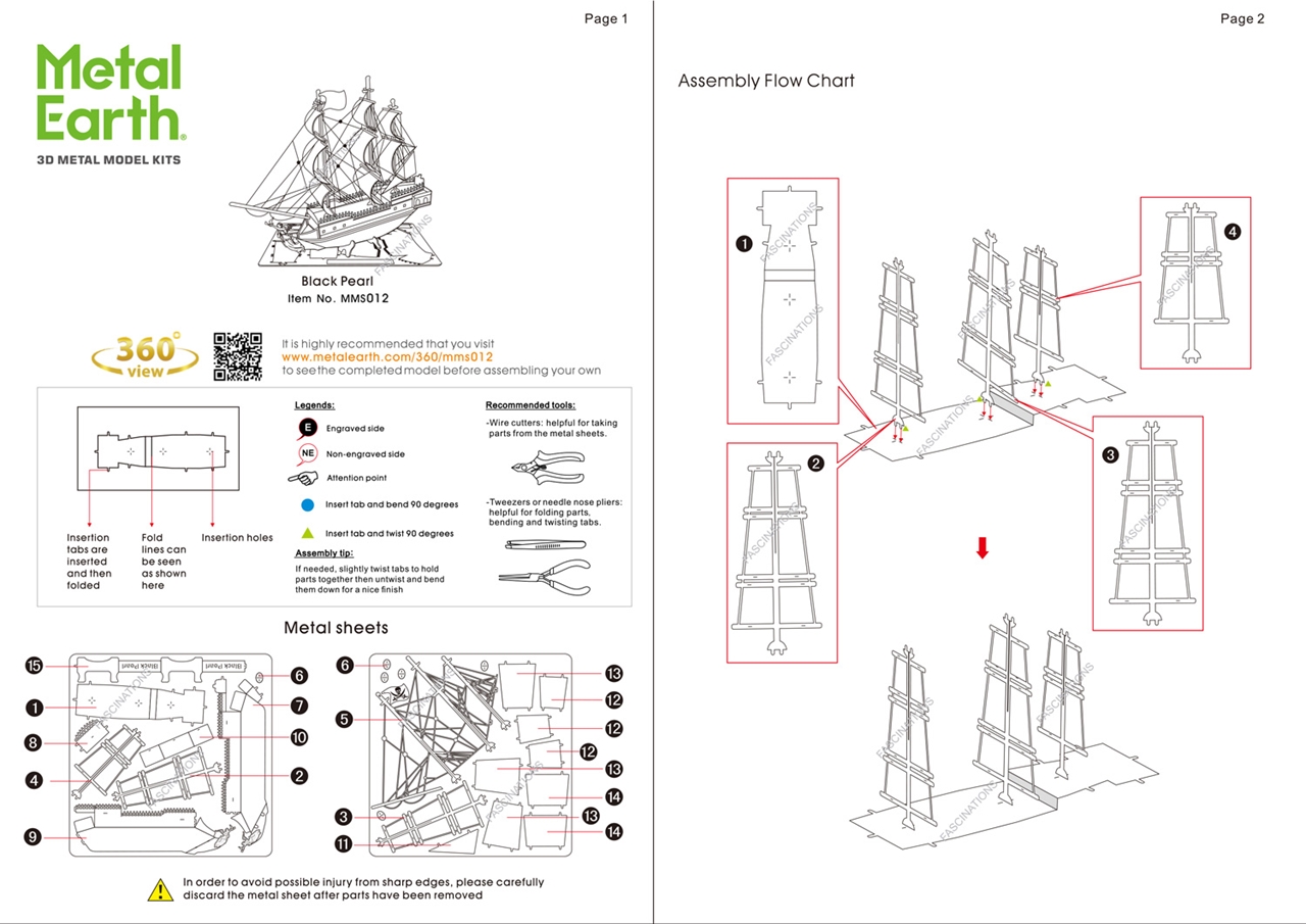 instruction sheet MMS012 - Black Pearl Pirate Ship 