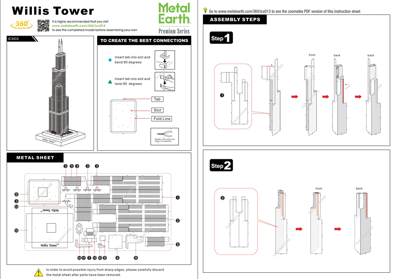 Fascinations Metal Earth ICONX 3d Laser Cut Model Sears Tower ICX013 for sale online