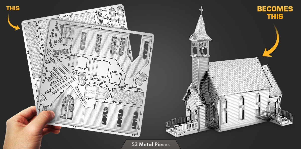 Fascinations Metal Earth THE OLD COUNTRY CHURCH 3D Laser Cut Model Kit MMS156 