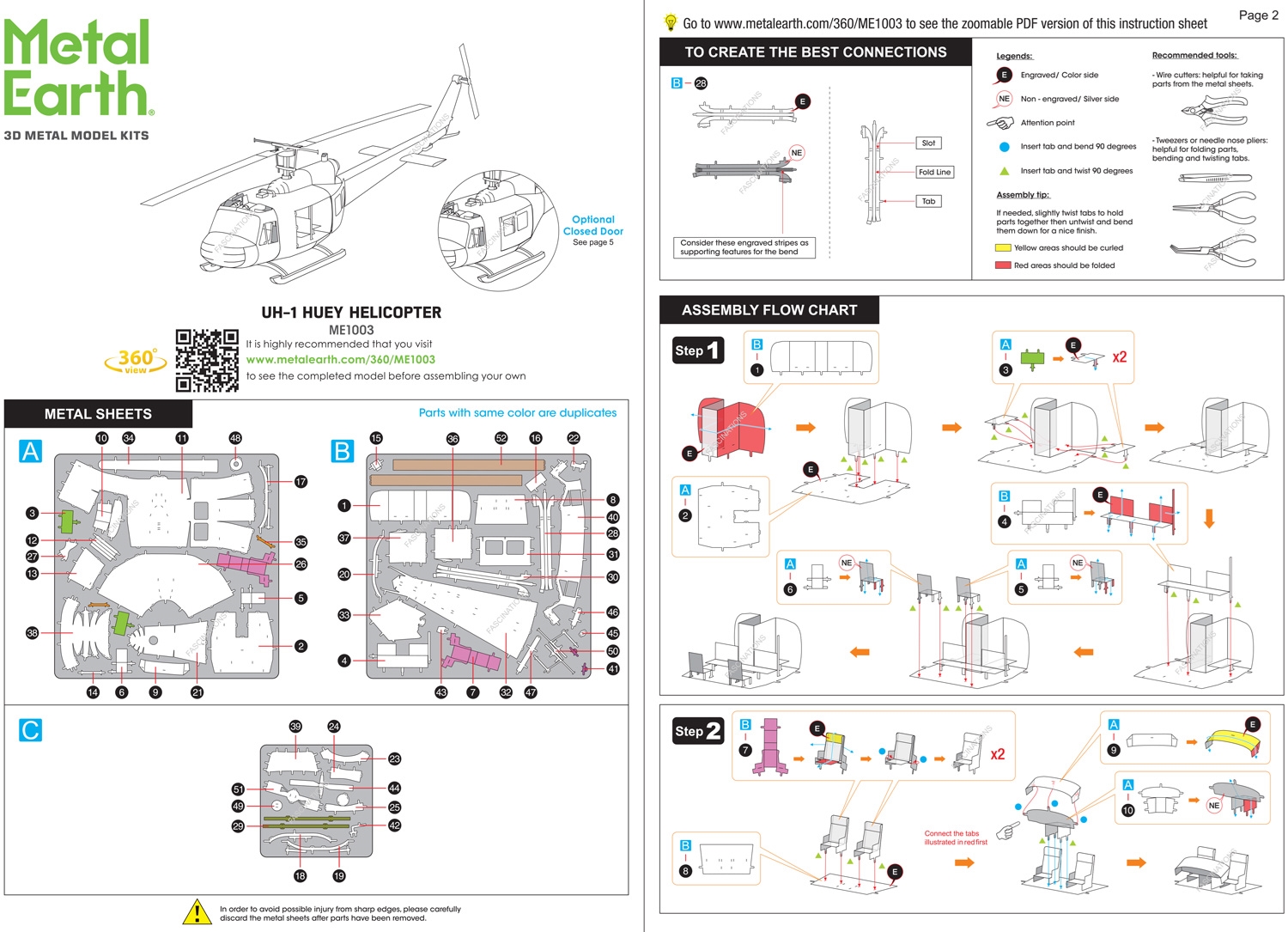 instruction sheet ME1003 - UH-1 Huey® Helicopter