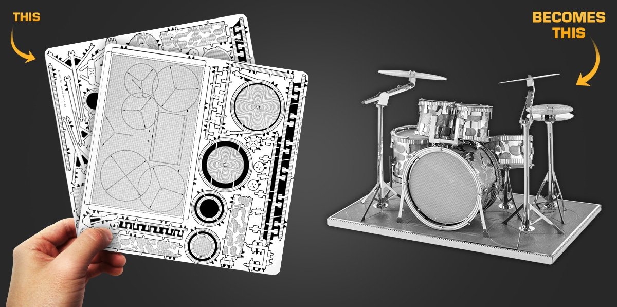 Fascinations Metal Earth Set Of 5: Grand Piano, Bass Fiddle, Drum Set, Electric Lead Bass Guitar