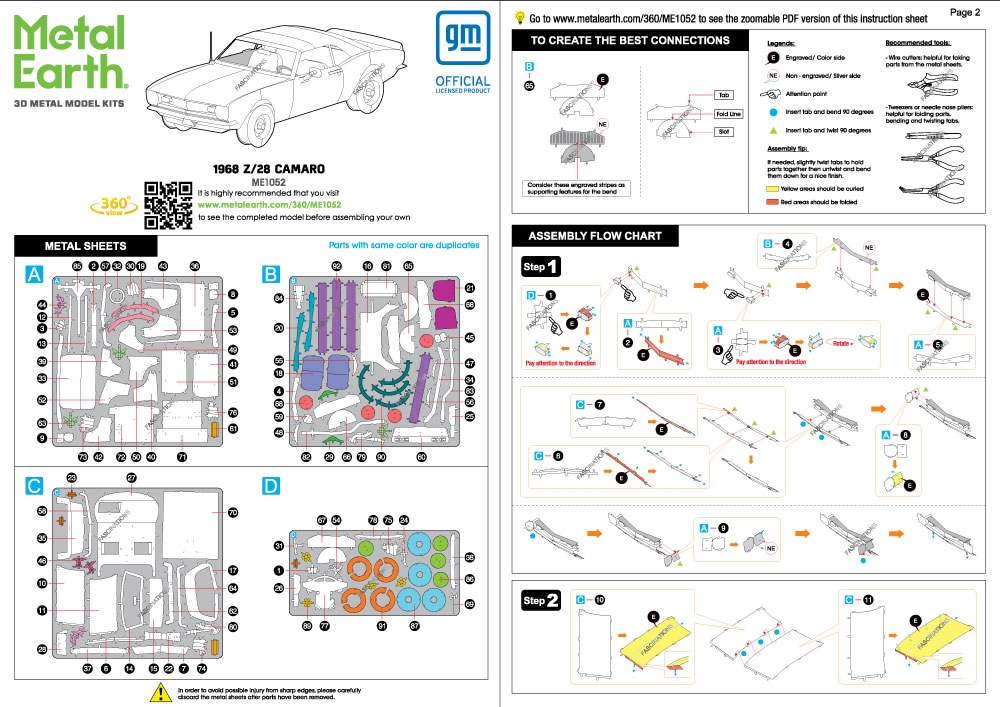 instruction sheet ME1052 - 1968 Z/28 Camaro