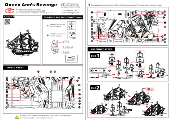 Metal Earth Iconx Queen Anne Revenge 3D Model Kit - Innovatoys